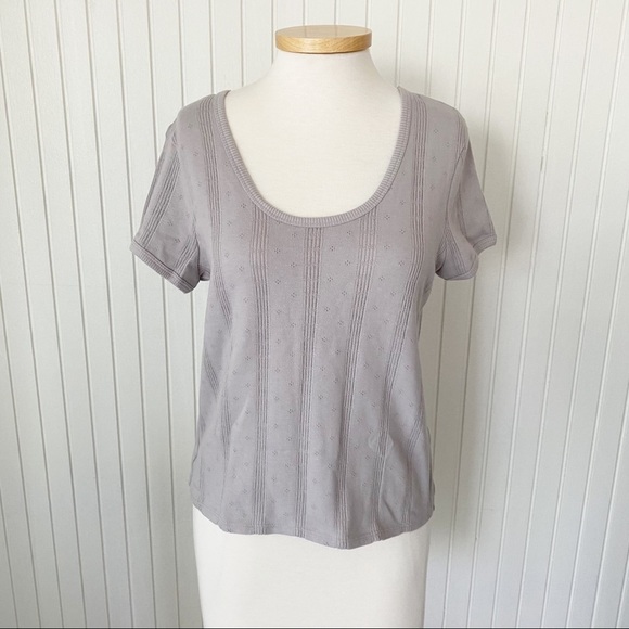 NWT Madewell Gray (Grey) Eyelet Short Sleeve Top Size Medium - Picture 1 of 12